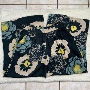 Aita Women's Black Tan Floral Wide Leg Flowy Pants Size Large